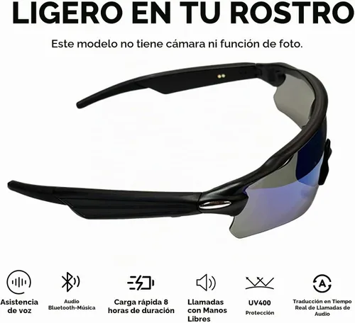 Vista 2 de Lentes de sol Bluetooth para hombres y mujeres, lentes inteligentes con altavoces de oreja abierta, asistente de voz, control táctil, lente