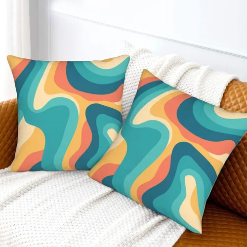 Vista 2 de Juego de 2 fundas de almohada bohemias de 18 x 18 pulgadas, fundas de almohada bohemias onduladas suaves con ondas de arco iris, fundas de cojín