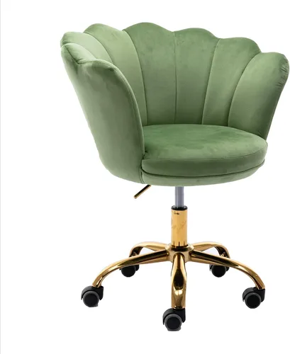 Vista 15 de Cómoda silla de trabajo para oficina en casa con ruedas, bonita y moderna tapizada de terciopelo con respaldo de concha, silla de escritorio Negro