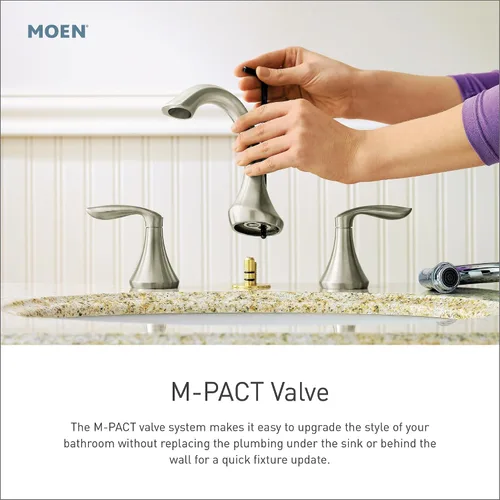 Vista 10 de Moen - Grifo de fregadero de baño de gran extensión con válvula de agua oculta y conjunto de desagüe, 9000