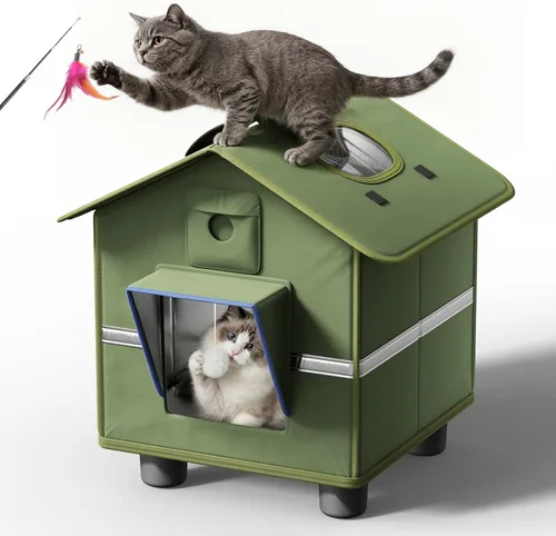 Vista 9 de Casa para gatos al aire libre con cámara 2K para un solo gato de hasta 12 libras, refugio aislado a la intemperie, puerta magnética, cámara de doble