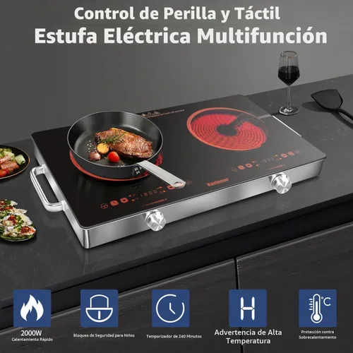 Vista 4 de Karinear - Estufa eléctrica de 2 quemadores 110 V, estufa eléctrica portátil con mango