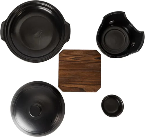 Vista 3 de Urban Tokyo Olla japonesa de loza irori para parrilla Tobanyaki, placa de cerámica con estufa y salvamanteles Kaiseki Ryori 10 onzas líquidas olla