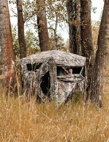Vista 7 de TIDEWE Hunting Blind 270°Full See Through with Windproof Curtain, Silent Magnetic Door & Sliding Windows, Pop Up Ground Blind with Carrying Bag