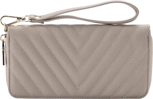 Vista 2 de Brentano Cartera delgada de cuero vegano con cremallera única bordada Chevron con correa extraíble para la muñeca Beige almendra
