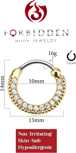 Vista 2 de Forbidden Body Jewelry 0.56 oz 0.394 in redondeado superior pavimenta forrado CZ cristal clicker aro para septum y cartílago piercings