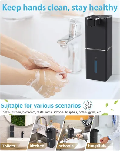 Vista 7 de Dispensador Automático de Jabón Espumoso Sin Contacto 380ml/12.8oz Dispensador de Jabón de Manos Recargable Montado en Pared Bomba de Jabón Espumoso