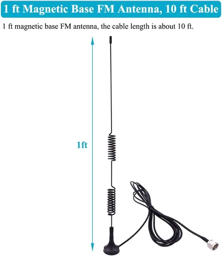 Vista 4 de Fancasee Antena FM universal Base magnética 75 Ohm Tornillo F macho enchufe con PAL BNC 0.138 in y adaptador de 75 a 300 ohmios conector coaxial