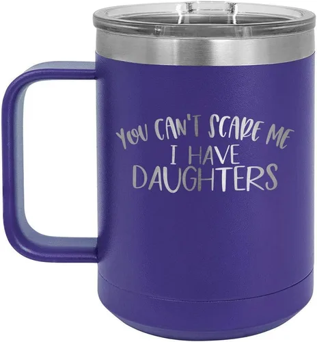 Vista 16 de You CANT SCARE ME I Have DAUGHTERS Taza de café negra de 15 oz con tapa deslizante Taza de café de viaje aislada Ideas de regalo del día