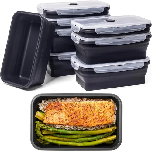 Vista 37 de Recipientes plegables de almacenamiento de alimentos con tapa hermética, 11.8 oz, juego de 4 recipientes pequeños de silicona apilables para la 4