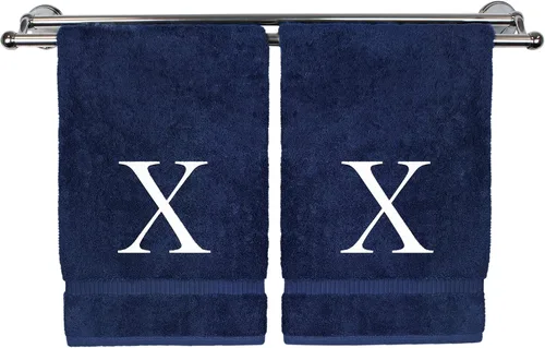 Vista 214 de Toalla de mano monogramada, regalo personalizado, juego de 2 - Toalla bordada con letra de bloque dorada - Extra absorbente 100% algodón turco