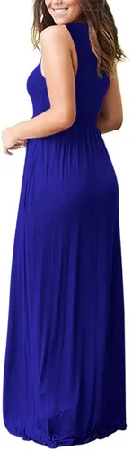 Vista 5 de AUSELILY Vestido largo informal sin mangas, sin mangas, con bolsillos, para mujer