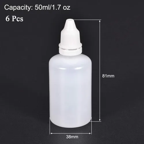 Vista 2 de [6 botellas de plástico con cuentagotas de 1.7 onzas líquidas/1.7 onzas líquidas, con tapa blanca, botellas vacías exprimibles de líquido