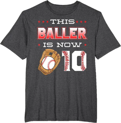 Vista 25 de This Baller Is Now 10 - Camiseta de béisbol para fiesta temática de cumpleaños número 10, Negro