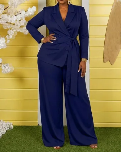 Vista 9 de CXXQ Conjunto de 2 piezas para mujer, talla grande, informal, para oficina Azul marino