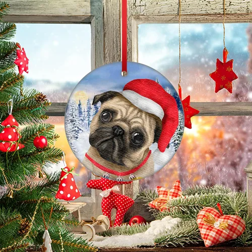 Vista 8 de Adorno de Navidad Pug Árbol de porcelana de Papá Noel para colgar por primera vez para decoraciones de regalo de Claus para bebé