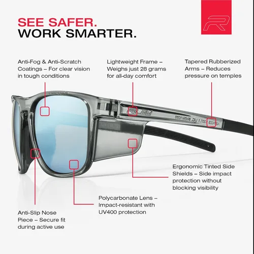 Vista 5 de Riley Navigator X - Gafas de seguridad antivaho, resistentes a los arañazos y a los impactos y bloqueo UV, marco completo ligero para el trabajo, al