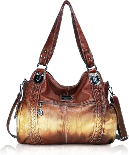 Vista 276 de Angel Barcelo - Bolsa de hombro amplia para mujer, diseño Hobo, cuero lavado