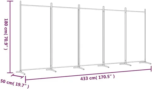 Vista 3 de vidaXL Divisor de habitación de 5 paneles de tela negra, versátil, duradero, plegable, de gran tamaño para uso doméstico u oficina