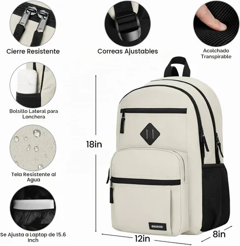 Vista 3 de BIKROD P28 - Mochila para portátil de 15.6 pulgadas, Beige, Moderno