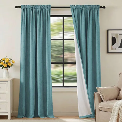 Vista 21 de H.VERSAILTEX Cortinas 100% opacas con aspecto de lino para dormitorio, bloqueo de luz completa, bolsillo para barra, cortinas de ventana gruesas