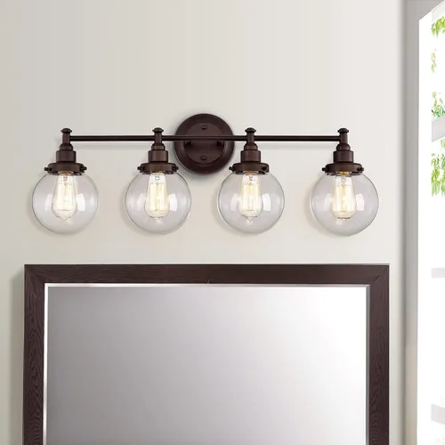 Vista 6 de Chloe Lighting Milo - Accesorio de tocador de baño de bronce aceitado de 4 luces de transición, 30 pulgadas de ancho