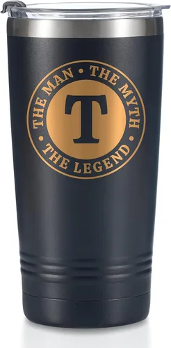 Vista 31 de Taza The Man the Myth the Legend con iniciales, vaso de viaje de acero inoxidable con monograma para hombres, divertida taza de café personalizada
