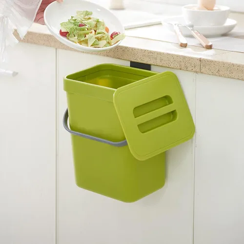 Vista 3 de Contenedor pequeño de compostaje de cocina de 3 litros, contenedor para encimera del hogar con tapa para compostador de basura (A)