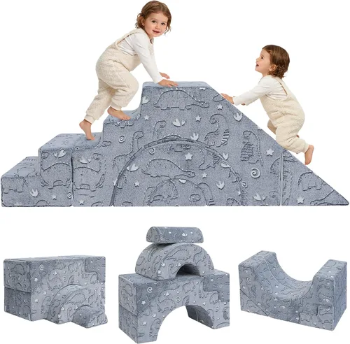 Vista 13 de MeMoreCool Sofá infantil con tobogán y escalera, sofá de espuma convertible Azul marino profundo (sólido)