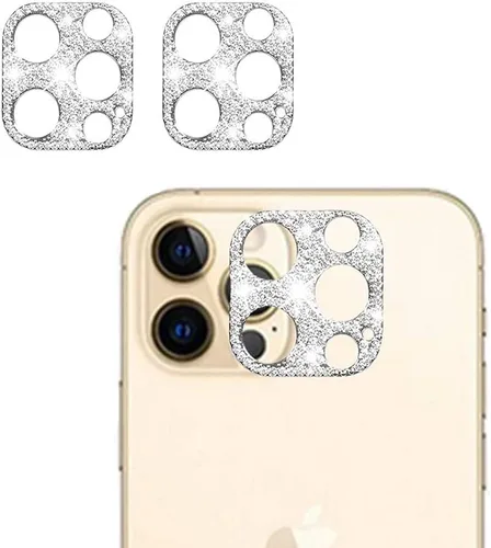 Vista 6 de [Paquete de 2] Protector de lente de cámara de cristal brillante para iPhone 11/iPhone 12 mini, cubierta de cámara trasera de diamante con purpurina
