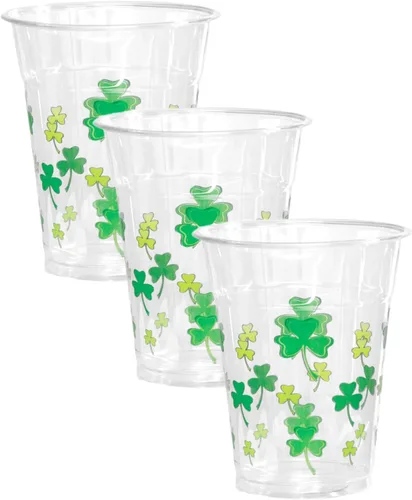 Vista 6 de Party Essentials Vasos de fiesta impresos de plástico suave, tréboles/tréboles, 12 onzas, 40