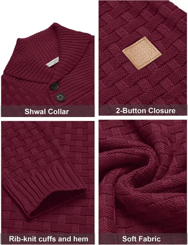 Vista 5 de COOFANDY Suéter de punto con cuello de chal para hombre, estilo casual, ajustado, con botones, texturizado