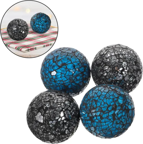 Vista 4 de SEWACC Bolas decorativas - 4 bolas de esfera de mosaico de vidrio, bolas de centro de mesa para cuencos, jarrones y decoración de mesa de comedor