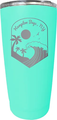 Vista 6 de Hampton Bays New York Grabado - Vaso de acero inoxidable de 16 onzas, diseño ondulado, color negro.