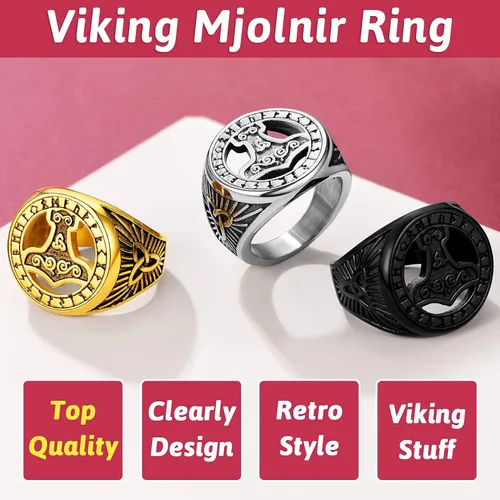 Vista 5 de FaithHeart Viking Vegvisir Pirate Compass Anillos, Acero Inoxidable Chapado en Oro de 18K Símbolo nórdico Vintage Joyería Personalizada Personalizada