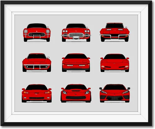 Vista 8 de Custom Car Posters Handmade Poster compatible with Chevy Corvette Generations and Print of Chevrolet Corvette (C1 C2 C3 C4 C5 C6 C7 C8) (Landscape)