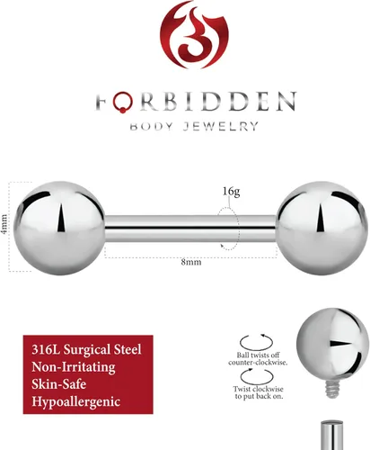 Vista 16 de Piercing para el cuerpo de titanio con rosca interna de 0.45 a 0.63 onzas (se vende individualmente)