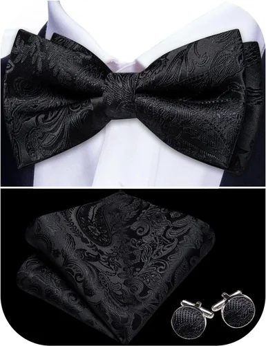 Vista 66 de Barry.Wang Pajarita de Rayas Paisley para Hombre de Seda Preatada Pañuelo de Bolsillo Gemelos Juego Formal Boda Fiesta Graduación