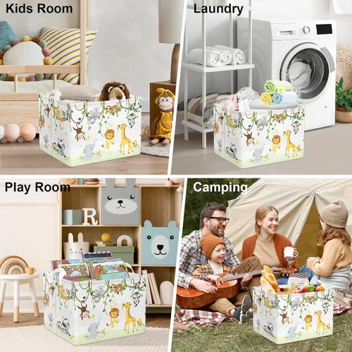 Vista 7 de Clastyle Cesta de bebé con diseño de animales del bosque de vid para niños, caja organizadora de caja de pecho, organizador de guardería, decoración