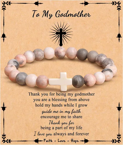 Vista 37 de JoycuFF Regalos Cristianos, Pulseras de Cruz para Mujeres, Joyería Cristiana Católica Religiosa de Fe de Pascua, Pulseras de Piedra Natural
