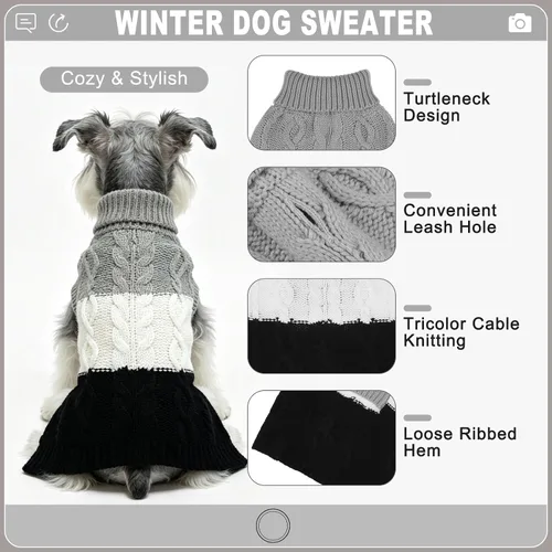 Vista 5 de EXPAWLORER Suéter para perro con agujero para correa, suéteres de otoño para perros pequeños para niñas y niños, ropa clásica de punto de cuello