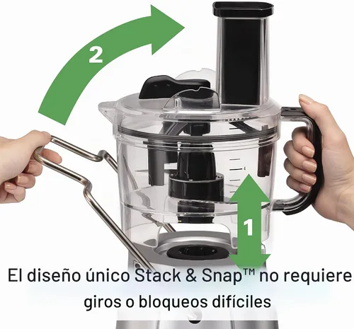 Vista 2 de Hamilton Beach Stack & Snap - Procesador de alimentos y picador de verduras de 8 tazas con cuchilla ajustable, raspador de tazón integrado y estuche