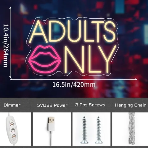 Vista 3 de Letrero de neón solo para adultos con labios, luz LED de neón amarillo cálido y rosa para decoración de pared, letreros sexys regulables para bar