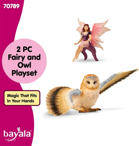 Vista 5 de schleich Bayala - Figura de hada en vuelo con búho glamoroso, juguete de hadas y pájaro mágico con alas móviles, juego de juguetes de fantasía