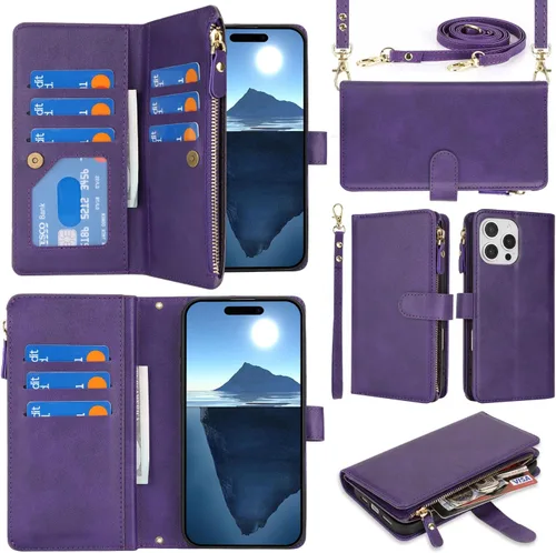 Vista 7 de SailorTech Funda para iPhone 15 Pro con cartera, diseño para iPhone 15 Pro, tarjetero con cremallera y ranura para efectivo, funda de cuero