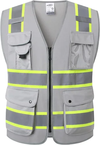 Vista 41 de JKSafety Chaleco de seguridad frontal con cremallera de alta visibilidad Clase 2 de 9 bolsillos con tiras reflectantes, cumple con las normas