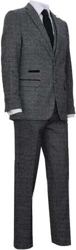 Vista 3 de Traje de tweed clásico de 3 piezas de espiga de espiga gris para hombre