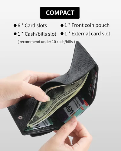 Vista 3 de Karmiir RFID - Cartera pequeña de cuero para hombres y mujeres con bolsa para monedas, billetera compacta de triple bolsillo con ranura