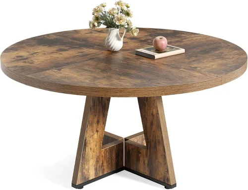 Vista 11 de LITTLE TREE Mesa de comedor redonda para 4-6 personas, mesa de comedor de 47 pulgadas con base de pedestal de madera, mesas de comedor negras, mesas