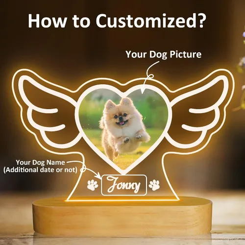 Vista 2 de Attivolife Luz nocturna de madera personalizada con temática de mascotas, lámpara LED de color cálido con el nombre de tu perro, imagen de perro